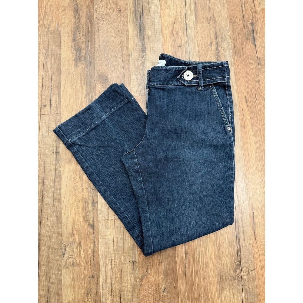 LOFT Dark Wash Wide‎ Leg Cropped Jeans Size 4 Cuffed Hem Stretch Denim